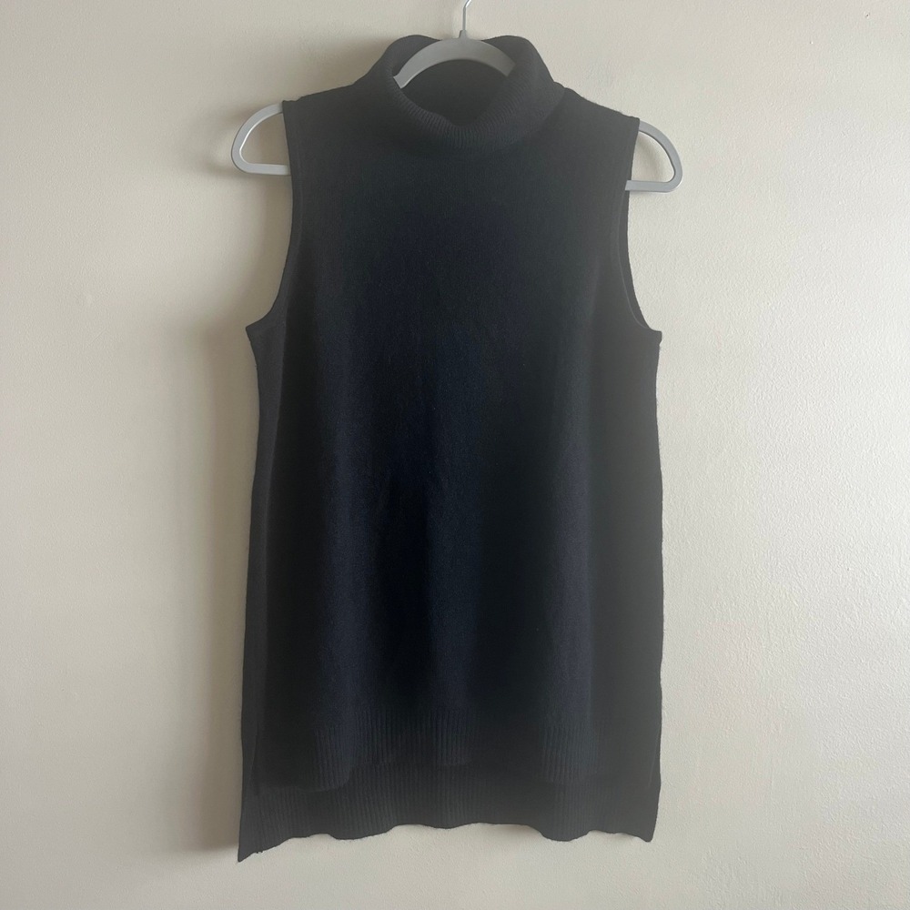 Charter Club Luxury 100% Cashmere Sleeveless Turtleneck Tunic Sweater Black M